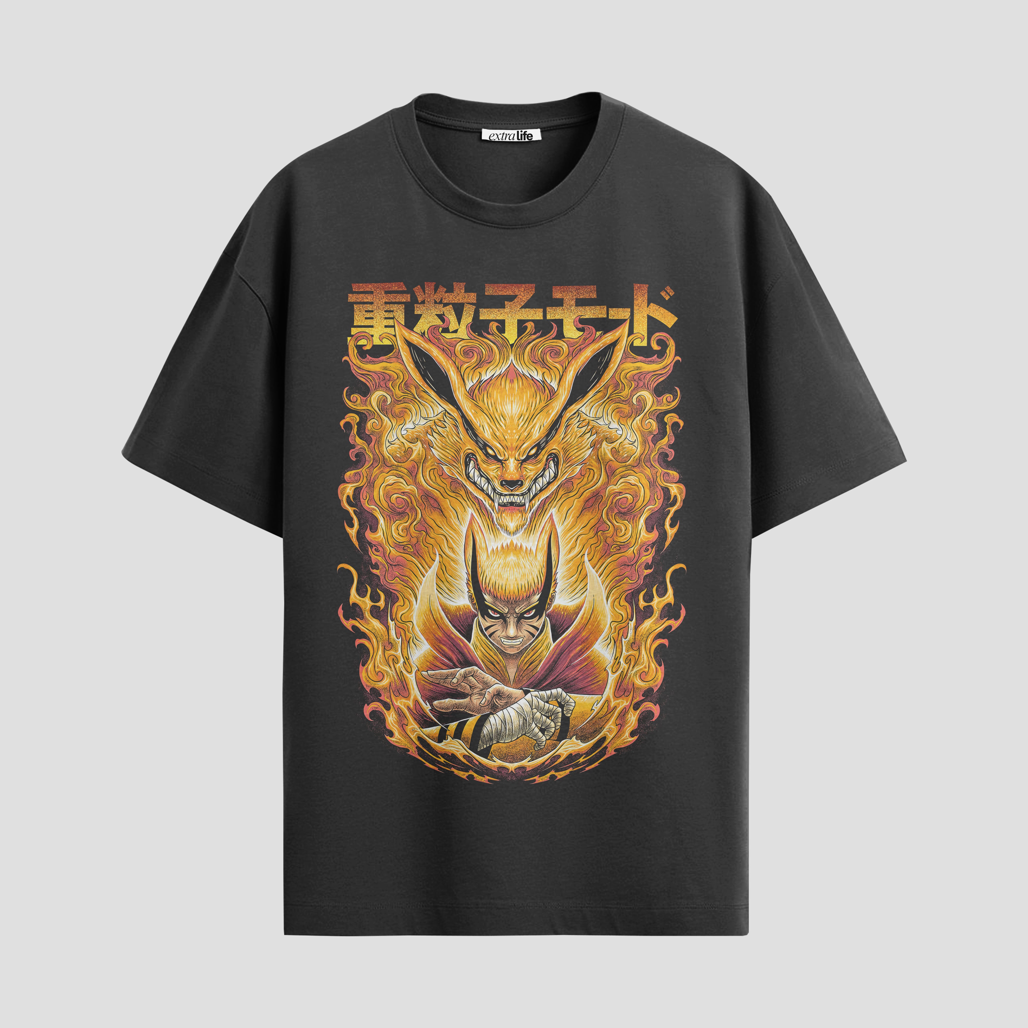 Playera urbana de anime y gaming ExtraLife MX, corte Standard Fit unisex ligero y transpirable en color Deep Black y Pure White, ropa de uso diario para gym y casual.