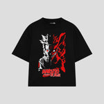 Playera streetwear premium de anime y gaming ExtraLife MX, corte boxy oversized drop shoulder heavyweight en color Deep Black y Off-White, moda urbana mexicana de culto.