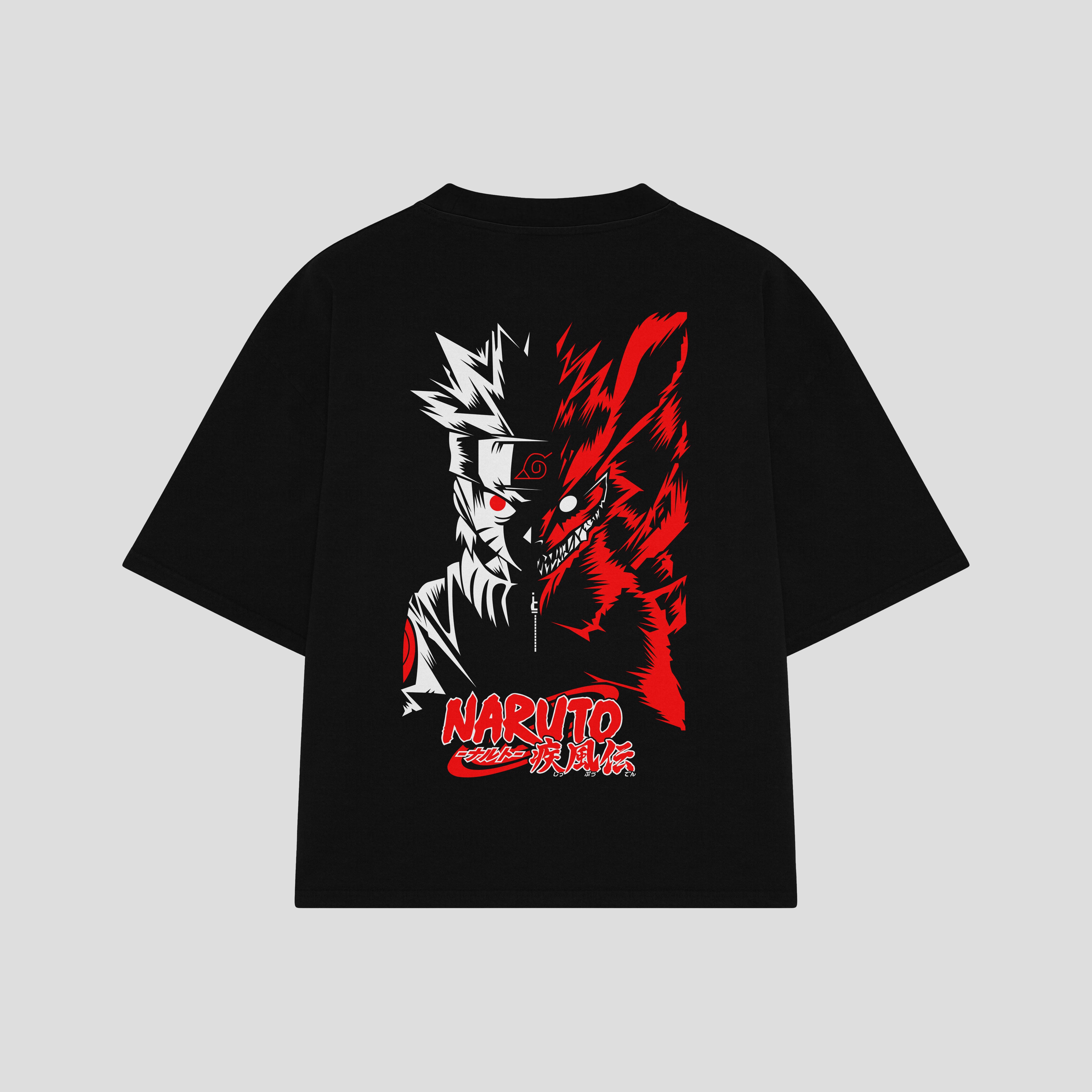Playera streetwear premium de anime y gaming ExtraLife MX, corte boxy oversized drop shoulder heavyweight en color Deep Black y Off-White, moda urbana mexicana de culto.