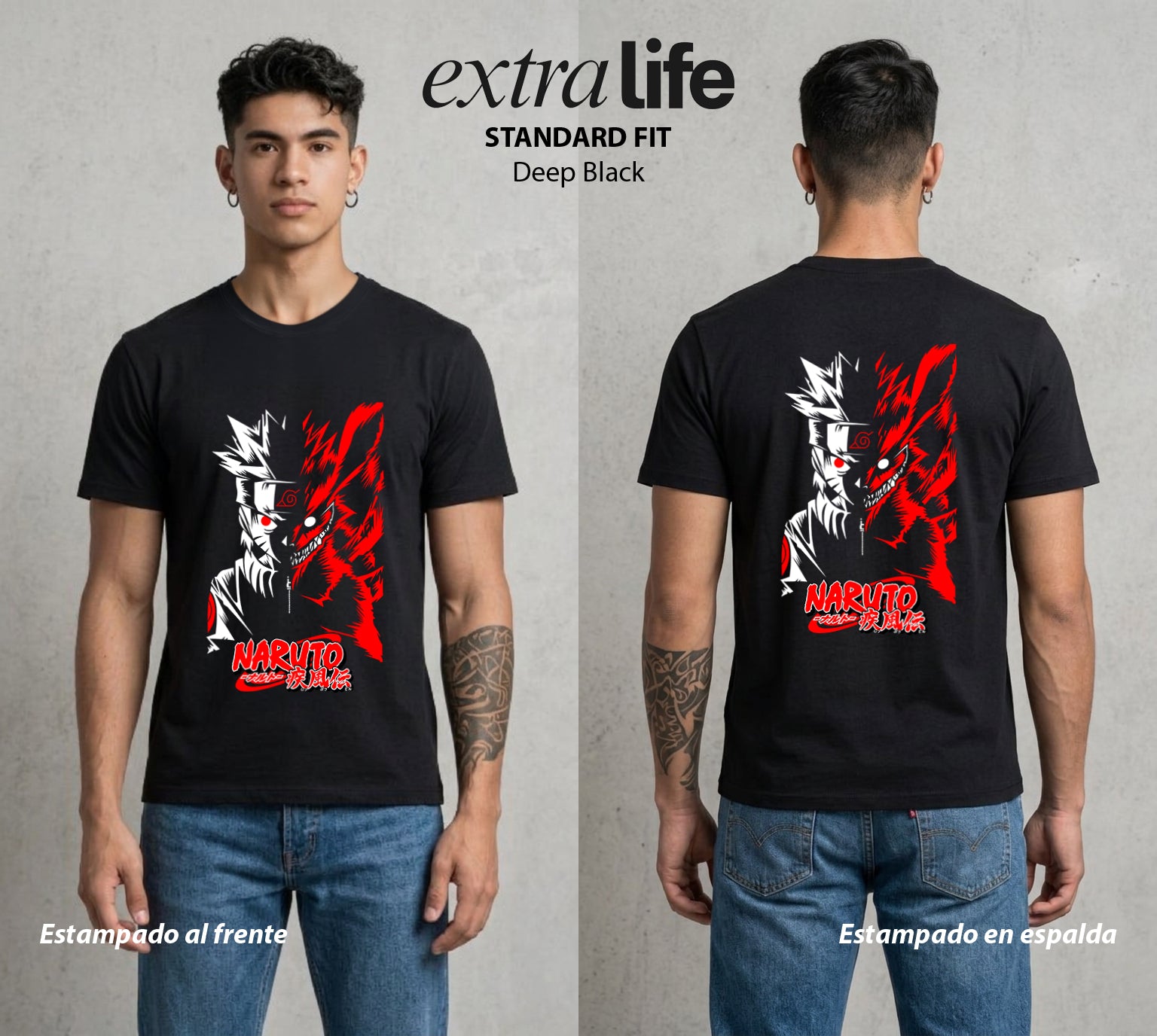 La Aldea Oculta | Zorro de Nueve Colas #02711 - Playera Standard Fit | Deep Black - Foto en modelo