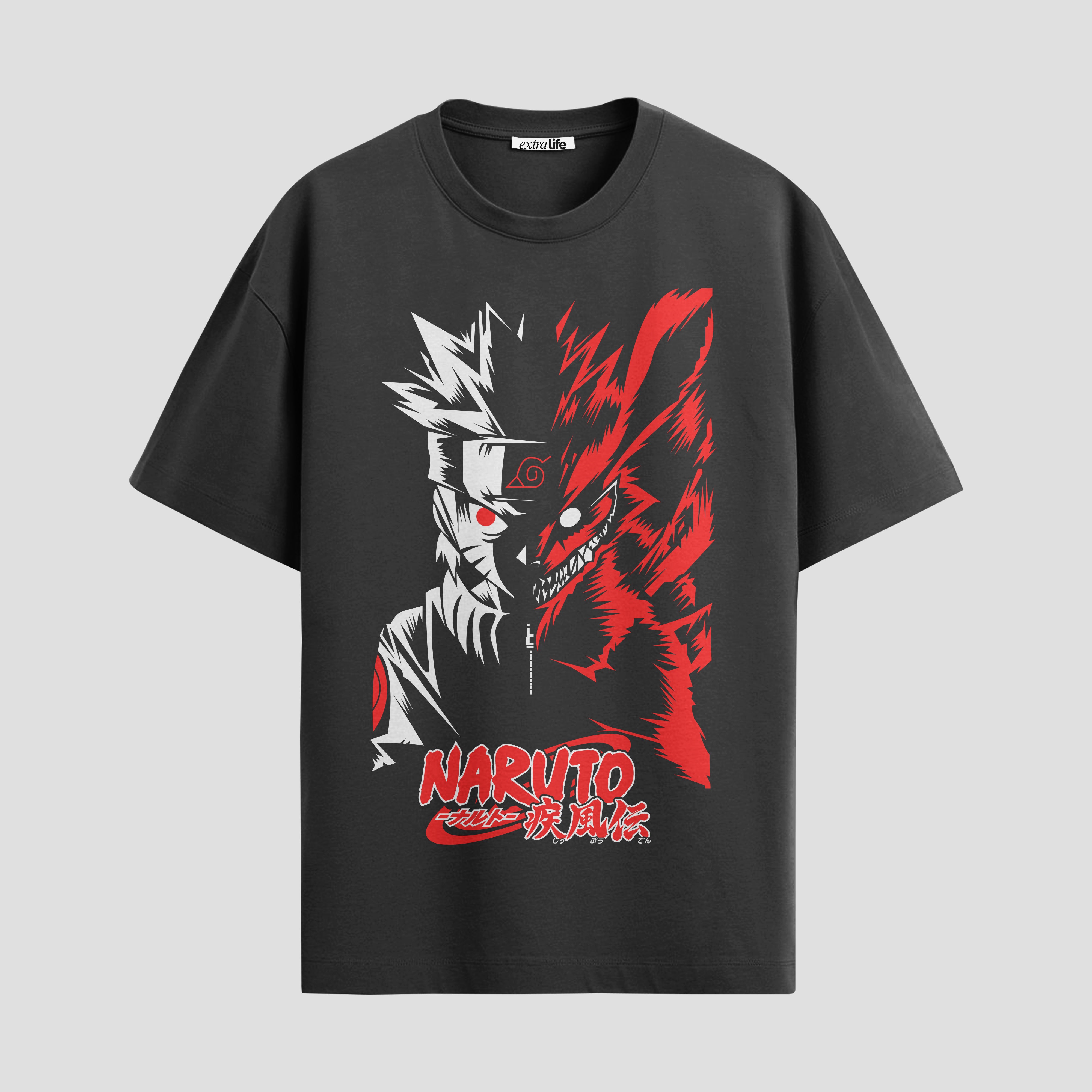 Playera urbana de anime y gaming ExtraLife MX, corte Standard Fit unisex ligero y transpirable en color Deep Black y Pure White, ropa de uso diario para gym y casual.