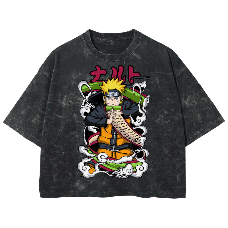 Playera streetwear premium de anime y gaming ExtraLife MX, corte boxy deluxe mineral wash heavyweight en color Acid Wash, moda urbana mexicana de culto.