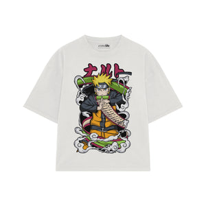 Playera streetwear premium de anime y gaming ExtraLife MX, corte boxy oversized drop shoulder heavyweight en color Deep Black y Off-White, moda urbana mexicana de culto.