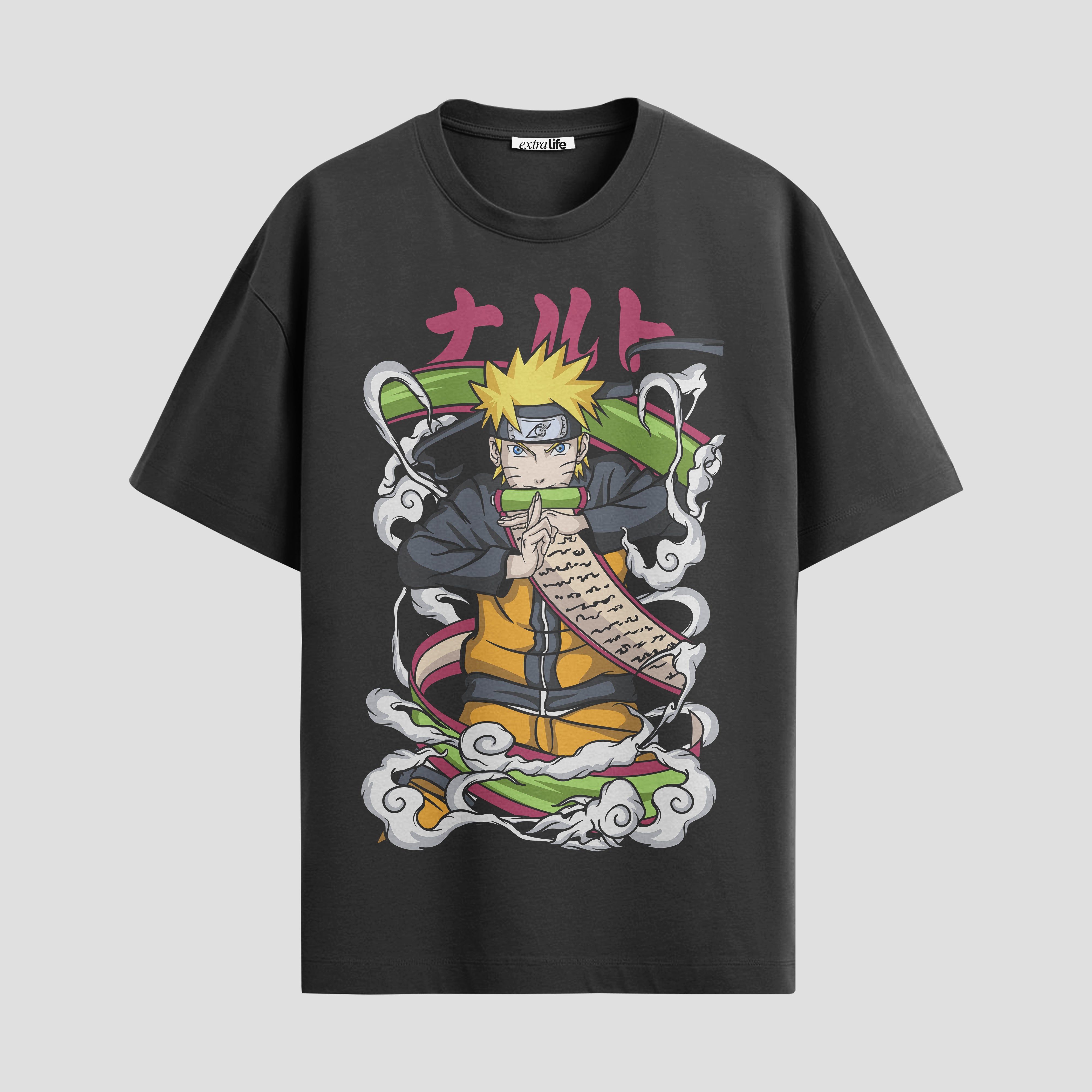 Playera urbana de anime y gaming ExtraLife MX, corte Standard Fit unisex ligero y transpirable en color Deep Black y Pure White, ropa de uso diario para gym y casual.