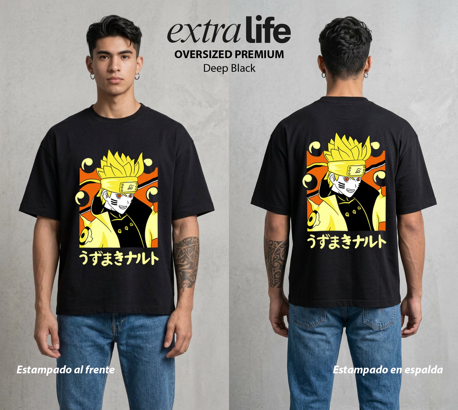 La Aldea Oculta | Dattebayo del Viento #02713 - Playera Oversized Premium | Deep Black - Foto en modelo