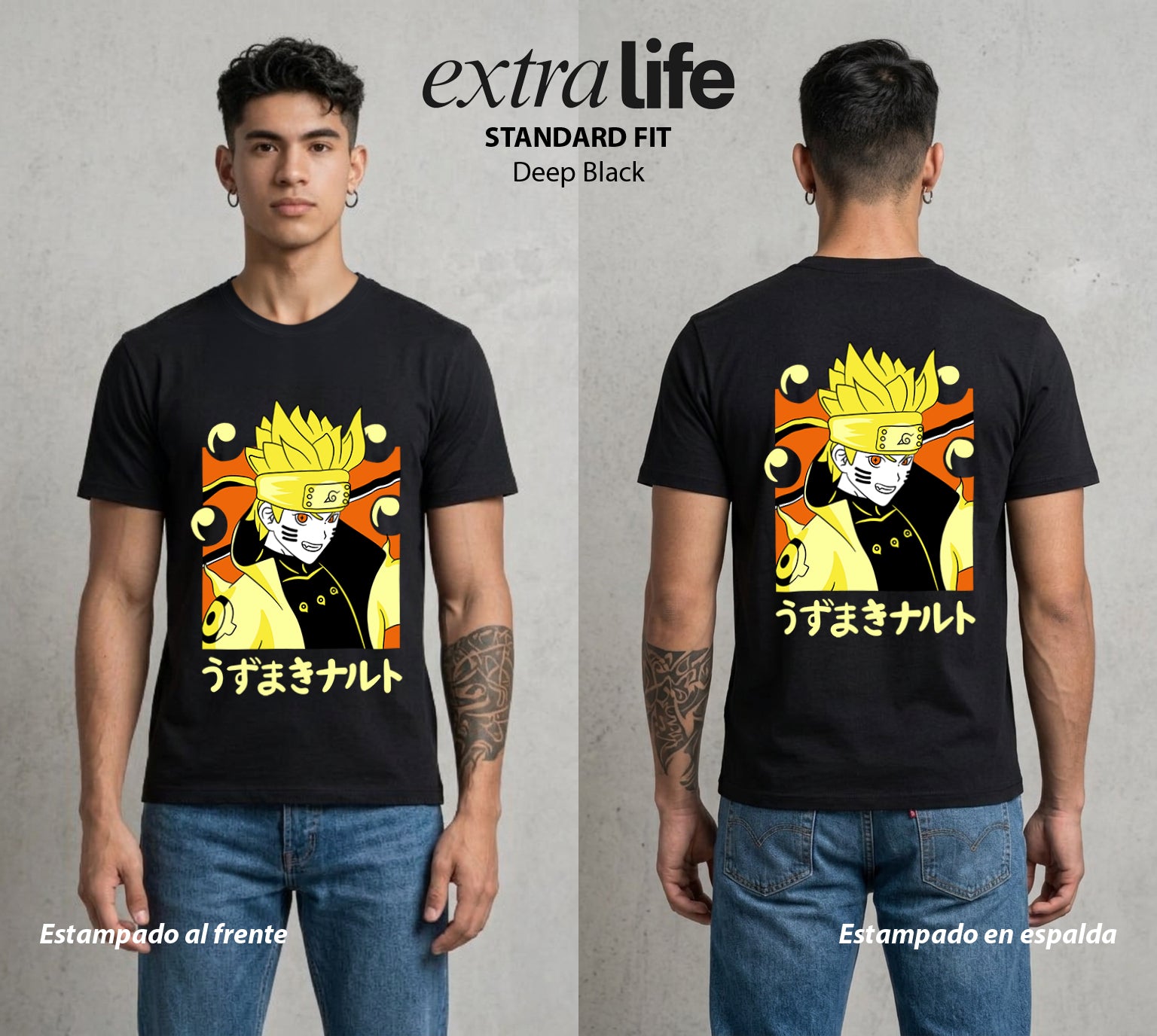 La Aldea Oculta | Dattebayo del Viento #02713 - Playera Standard Fit | Deep Black - Foto en modelo