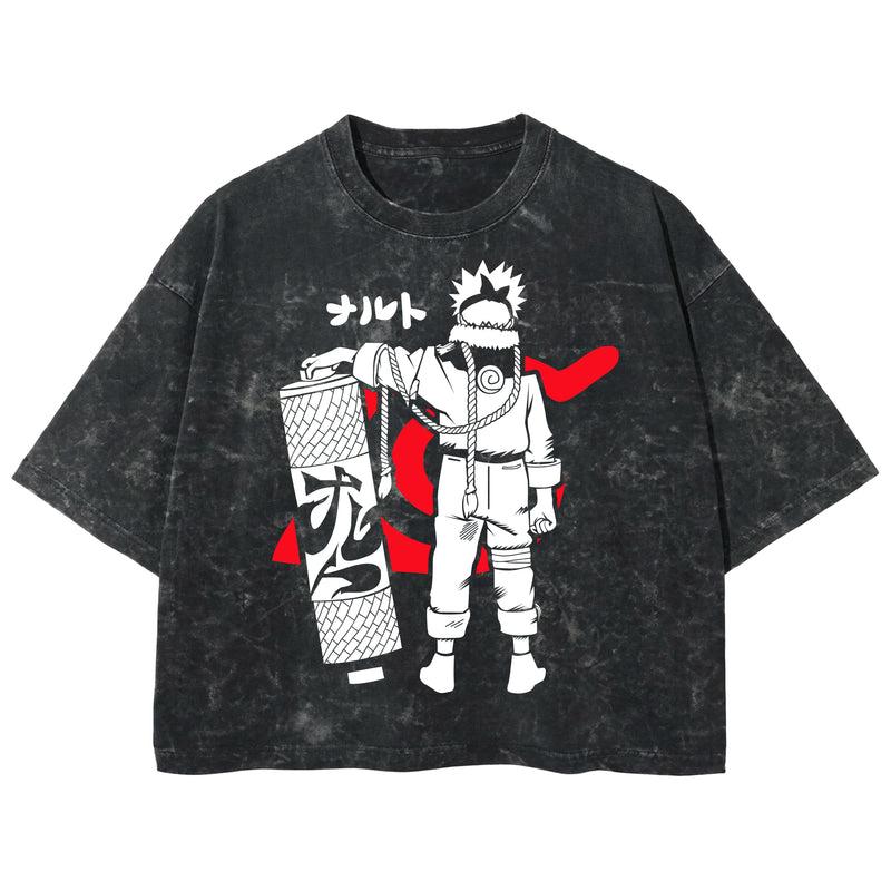 Playera streetwear premium de anime y gaming ExtraLife MX, corte boxy deluxe mineral wash heavyweight en color Acid Wash, moda urbana mexicana de culto.