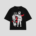 Playera streetwear premium de anime y gaming ExtraLife MX, corte boxy oversized drop shoulder heavyweight en color Deep Black y Off-White, moda urbana mexicana de culto.