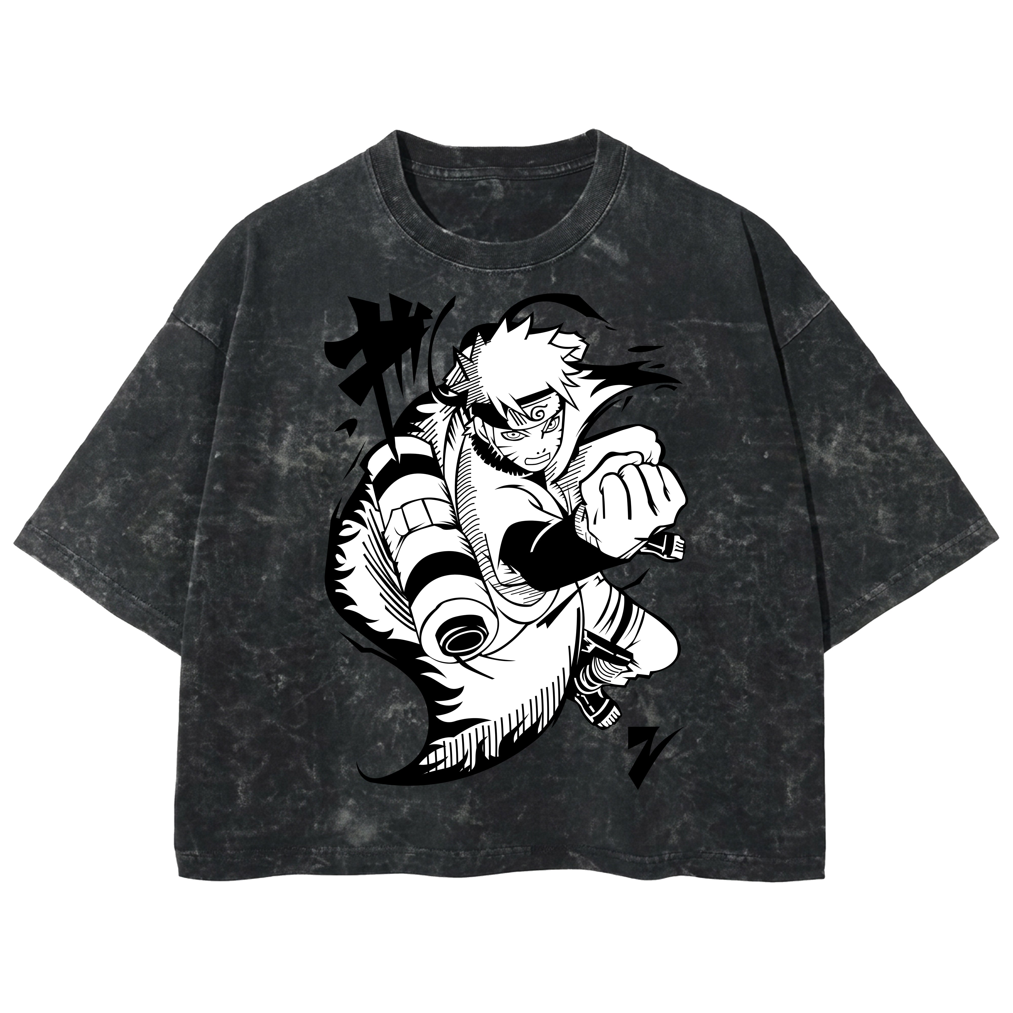 Playera streetwear premium de anime y gaming ExtraLife MX, corte boxy deluxe mineral wash heavyweight en color Acid Wash, moda urbana mexicana de culto.