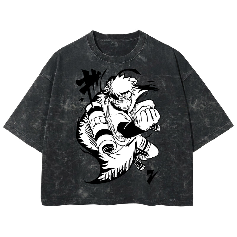 Playera streetwear premium de anime y gaming ExtraLife MX, corte boxy deluxe mineral wash heavyweight en color Acid Wash, moda urbana mexicana de culto.