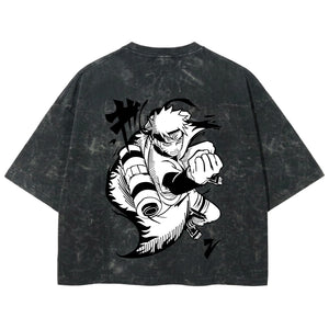 Playera streetwear premium de anime y gaming ExtraLife MX, corte boxy deluxe mineral wash heavyweight en color Acid Wash, moda urbana mexicana de culto.