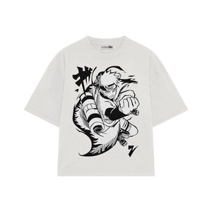 Playera streetwear premium de anime y gaming ExtraLife MX, corte boxy oversized drop shoulder heavyweight en color Deep Black y Off-White, moda urbana mexicana de culto.