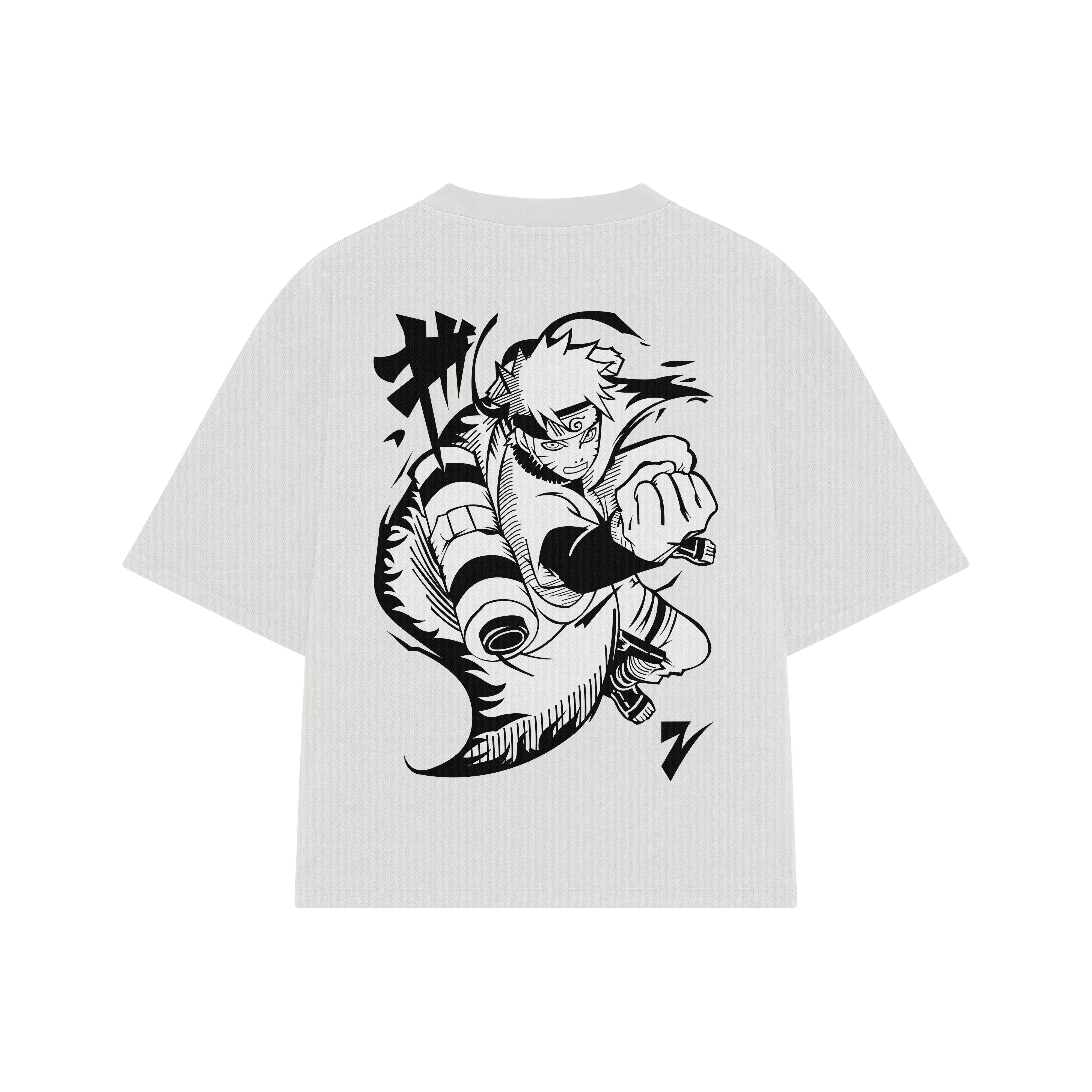 Playera streetwear premium de anime y gaming ExtraLife MX, corte boxy oversized drop shoulder heavyweight en color Deep Black y Off-White, moda urbana mexicana de culto.