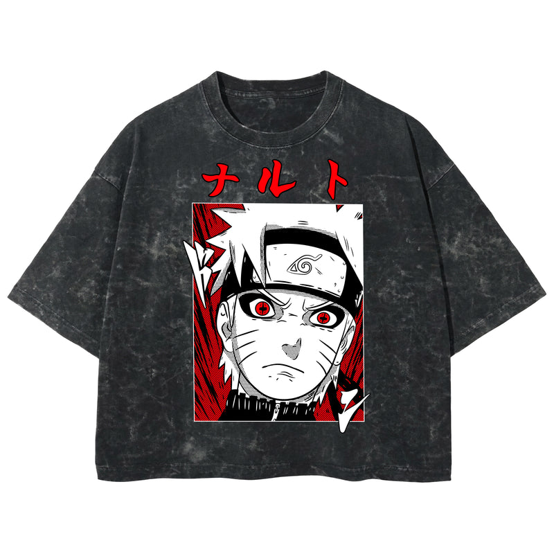 Playera streetwear premium de anime y gaming ExtraLife MX, corte boxy deluxe mineral wash heavyweight en color Acid Wash, moda urbana mexicana de culto.