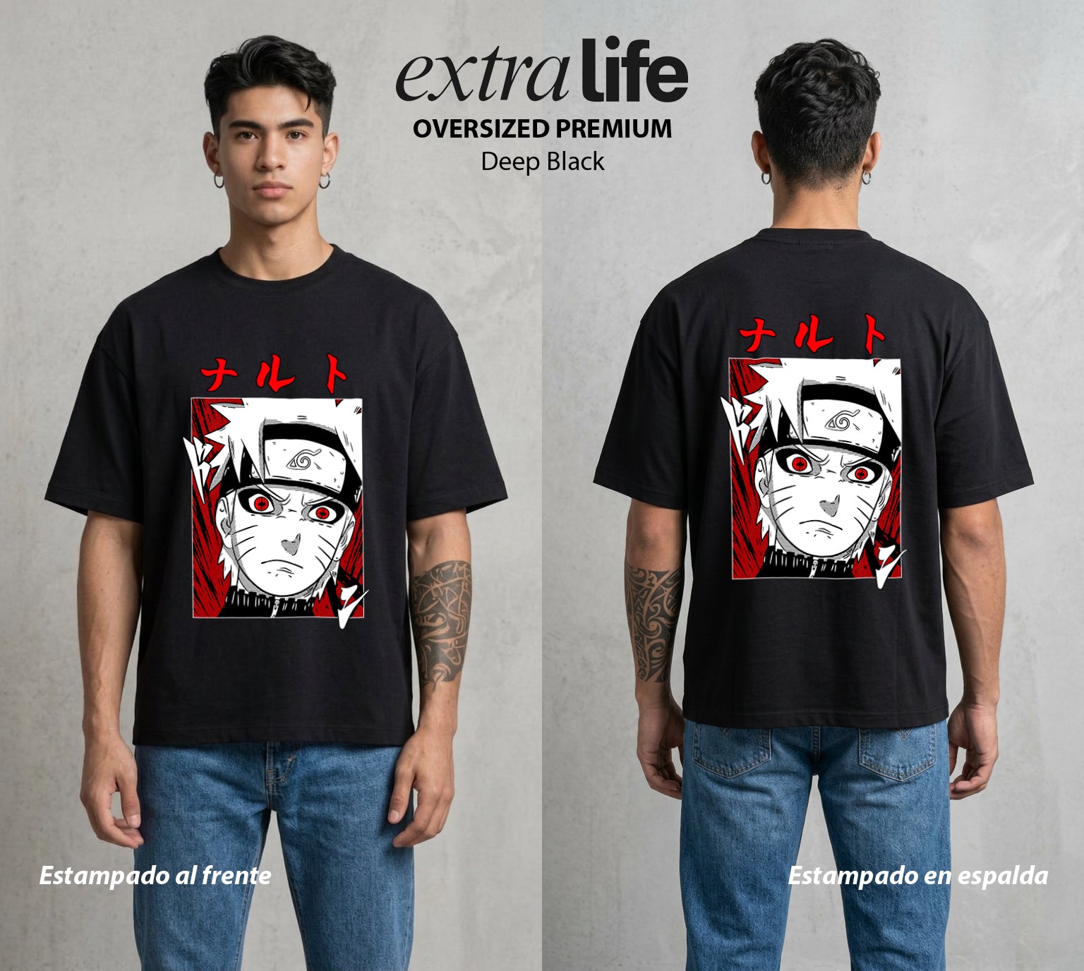 La Aldea Oculta | Ninja de la Hoja #02716 - Playera Oversized Premium | Deep Black - Foto en modelo