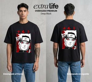 La Aldea Oculta | Ninja de la Hoja #02716 - Playera Oversized Premium | Deep Black - Foto en modelo