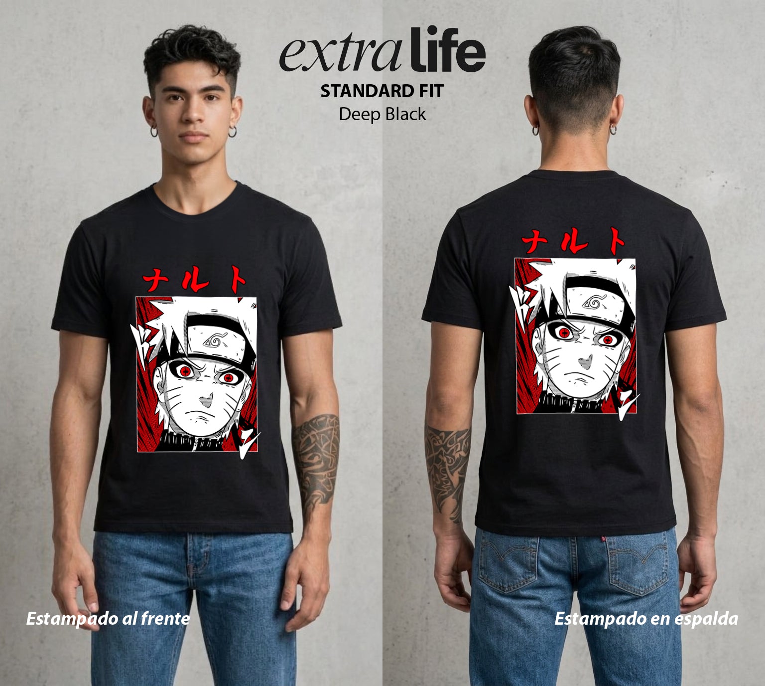 La Aldea Oculta | Ninja de la Hoja #02716 - Playera Standard Fit | Deep Black - Foto en modelo
