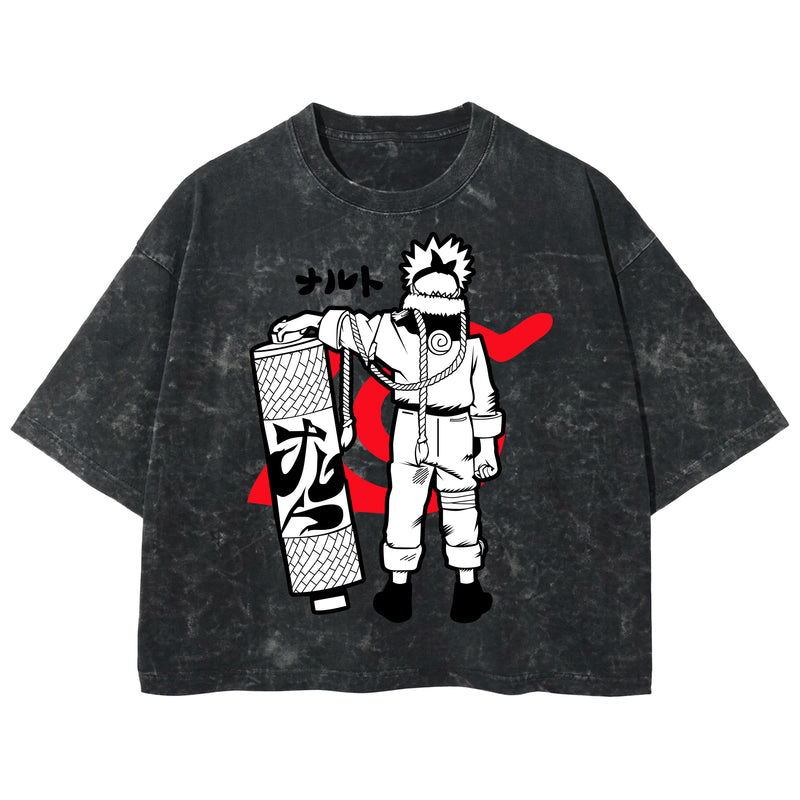 Playera streetwear premium de anime y gaming ExtraLife MX, corte boxy deluxe mineral wash heavyweight en color Acid Wash, moda urbana mexicana de culto.