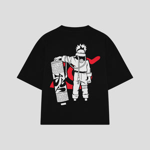 Playera streetwear premium de anime y gaming ExtraLife MX, corte boxy oversized drop shoulder heavyweight en color Deep Black y Off-White, moda urbana mexicana de culto.