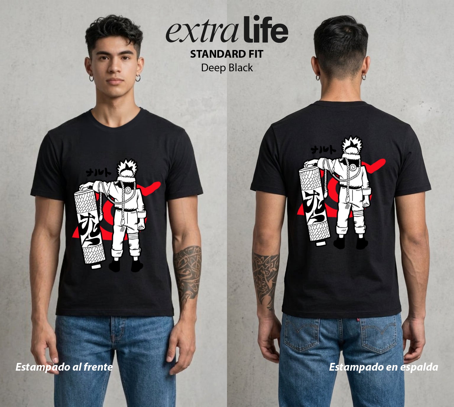 La Aldea Oculta | Spiritu del Zorro #02717 - Playera Standard Fit | Deep Black - Foto en modelo