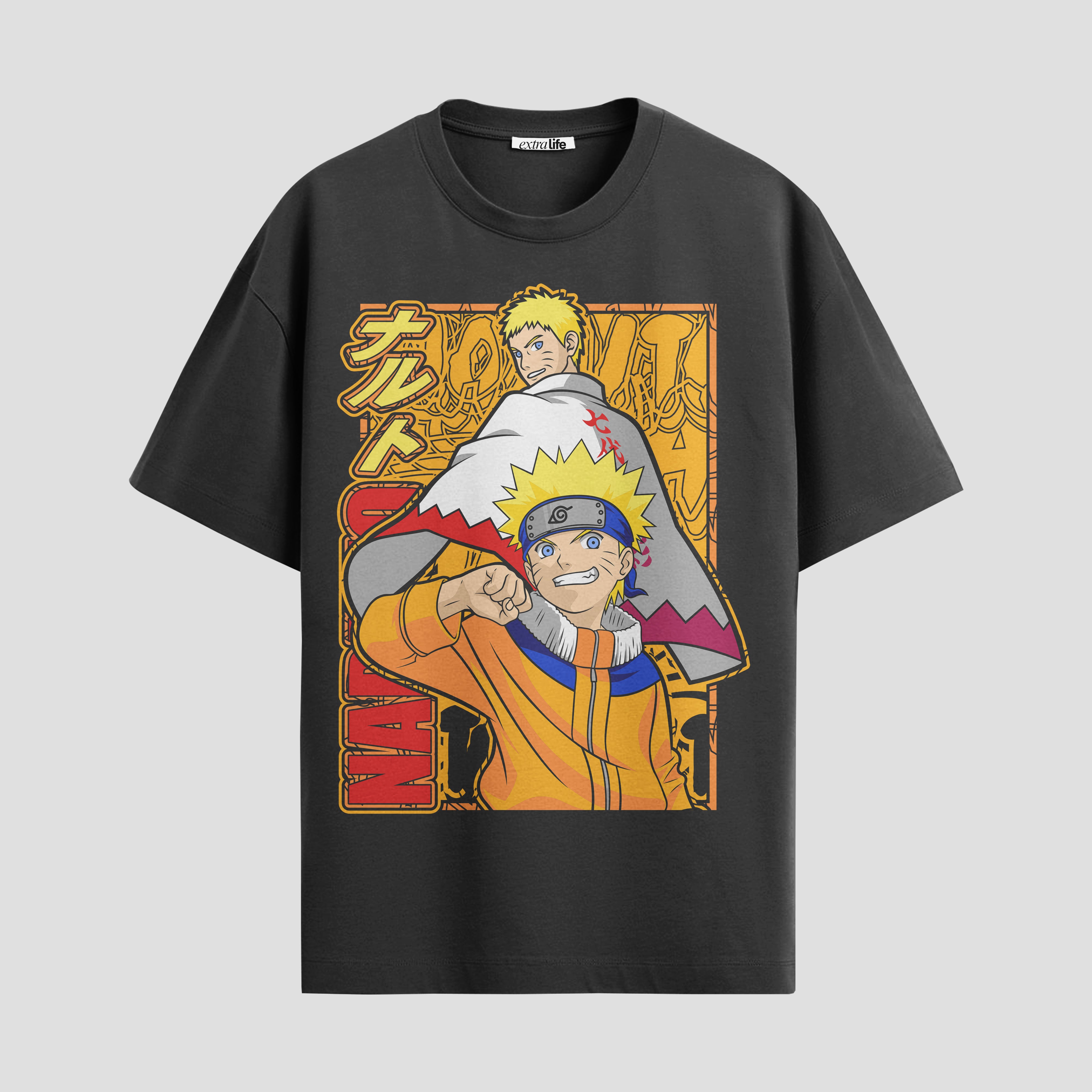 Playera urbana de anime y gaming ExtraLife MX, corte Standard Fit unisex ligero y transpirable en color Deep Black y Pure White, ropa de uso diario para gym y casual.