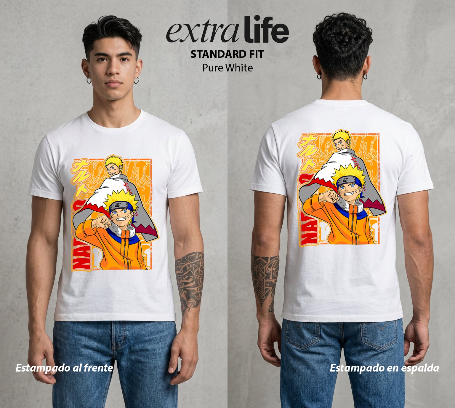 La Aldea Oculta | Zorro de Nueve Colas #02718 - Playera Standard Fit | Pure White - Foto en modelo