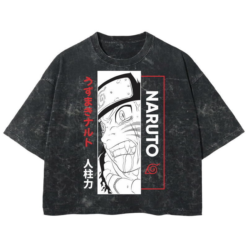 Playera streetwear premium de anime y gaming ExtraLife MX, corte boxy deluxe mineral wash heavyweight en color Acid Wash, moda urbana mexicana de culto.