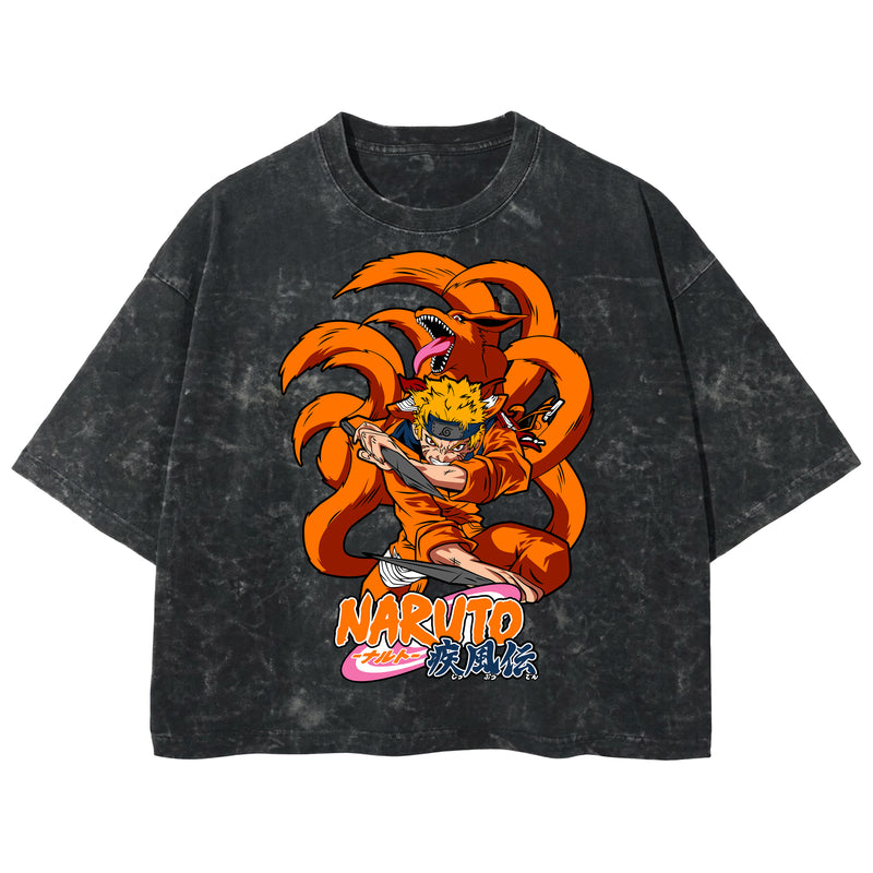 Playera streetwear premium de anime y gaming ExtraLife MX, corte boxy deluxe mineral wash heavyweight en color Acid Wash, moda urbana mexicana de culto.