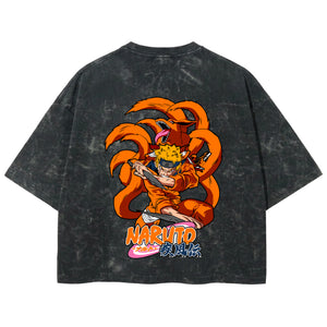 Playera streetwear premium de anime y gaming ExtraLife MX, corte boxy deluxe mineral wash heavyweight en color Acid Wash, moda urbana mexicana de culto.