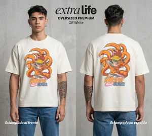 La Aldea Oculta | Dattebayo del Viento #02720 - Playera Oversized Premium | Off White - Foto en modelo
