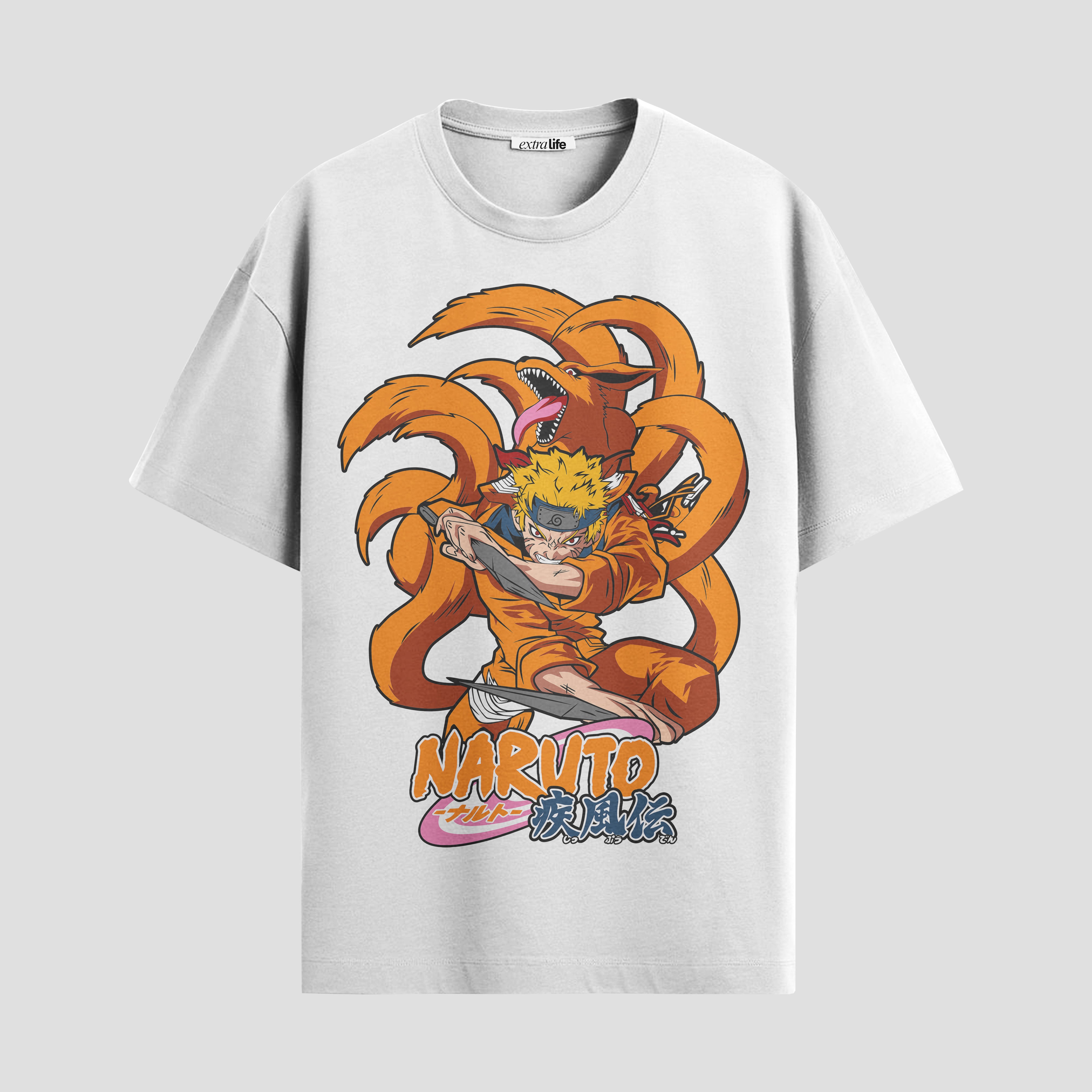 Playera urbana de anime y gaming ExtraLife MX, corte Standard Fit unisex ligero y transpirable en color Deep Black y Pure White, ropa de uso diario para gym y casual.