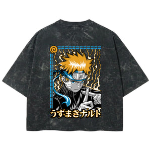Playera streetwear premium de anime y gaming ExtraLife MX, corte boxy deluxe mineral wash heavyweight en color Acid Wash, moda urbana mexicana de culto.