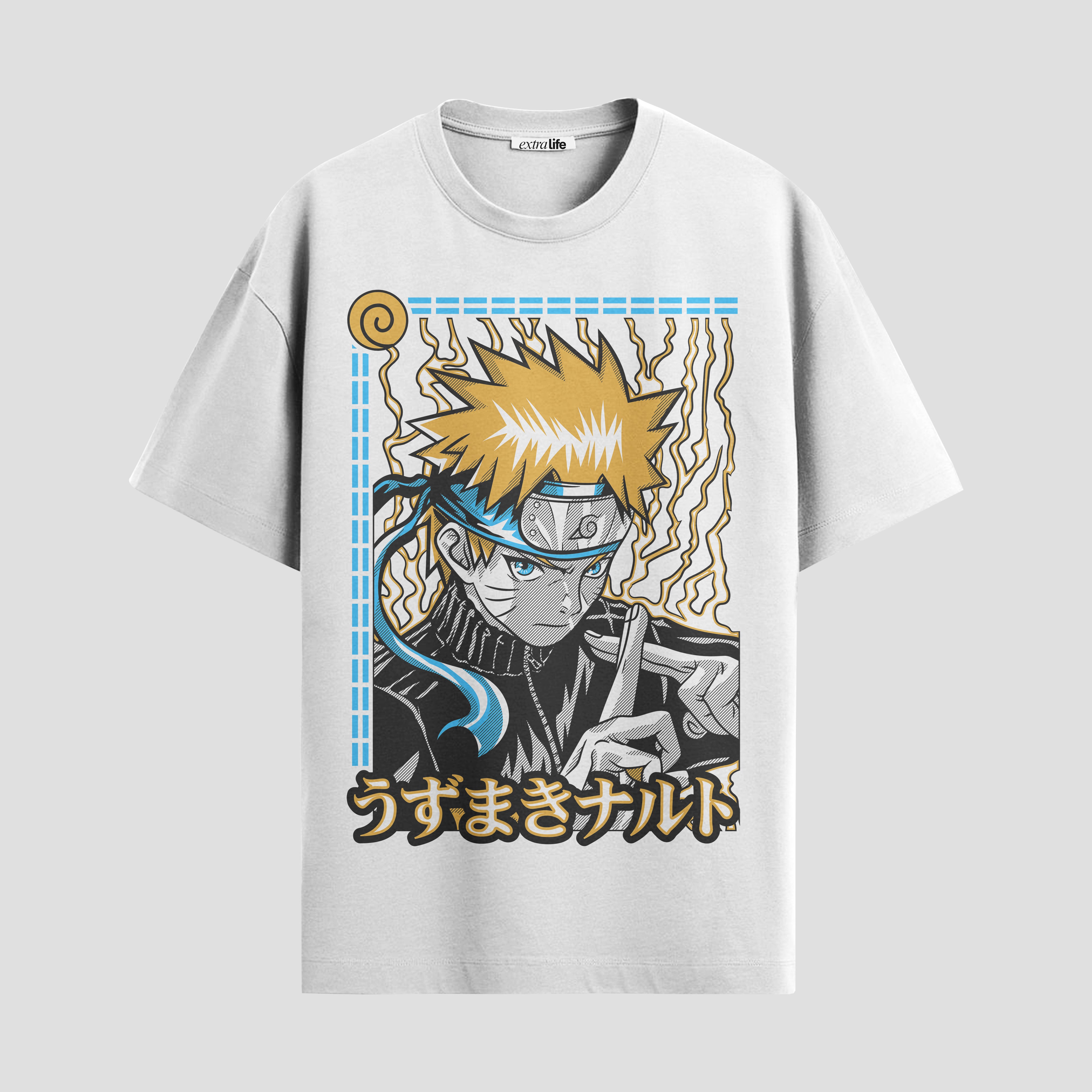 Playera urbana de anime y gaming ExtraLife MX, corte Standard Fit unisex ligero y transpirable en color Deep Black y Pure White, ropa de uso diario para gym y casual.