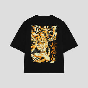 Playera streetwear premium de anime y gaming ExtraLife MX, corte boxy oversized drop shoulder heavyweight en color Deep Black y Off-White, moda urbana mexicana de culto.