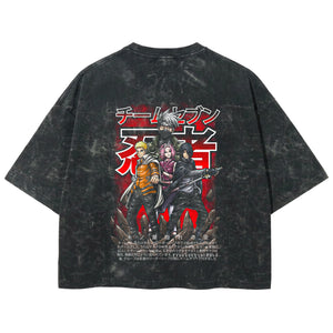 Playera streetwear premium de anime y gaming ExtraLife MX, corte boxy deluxe mineral wash heavyweight en color Acid Wash, moda urbana mexicana de culto.