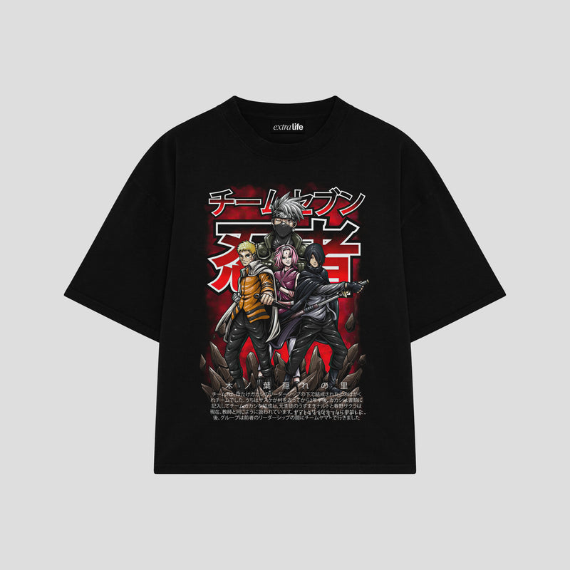 Playera streetwear premium de anime y gaming ExtraLife MX, corte boxy oversized drop shoulder heavyweight en color Deep Black y Off-White, moda urbana mexicana de culto.