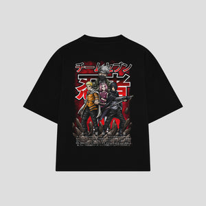 Playera streetwear premium de anime y gaming ExtraLife MX, corte boxy oversized drop shoulder heavyweight en color Deep Black y Off-White, moda urbana mexicana de culto.