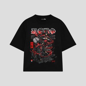 Playera streetwear premium de anime y gaming ExtraLife MX, corte boxy oversized drop shoulder heavyweight en color Deep Black y Off-White, moda urbana mexicana de culto.