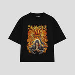 Playera streetwear premium de anime y gaming ExtraLife MX, corte boxy oversized drop shoulder heavyweight en color Deep Black y Off-White, moda urbana mexicana de culto.
