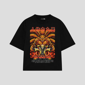 Playera streetwear premium de anime y gaming ExtraLife MX, corte boxy oversized drop shoulder heavyweight en color Deep Black y Off-White, moda urbana mexicana de culto.