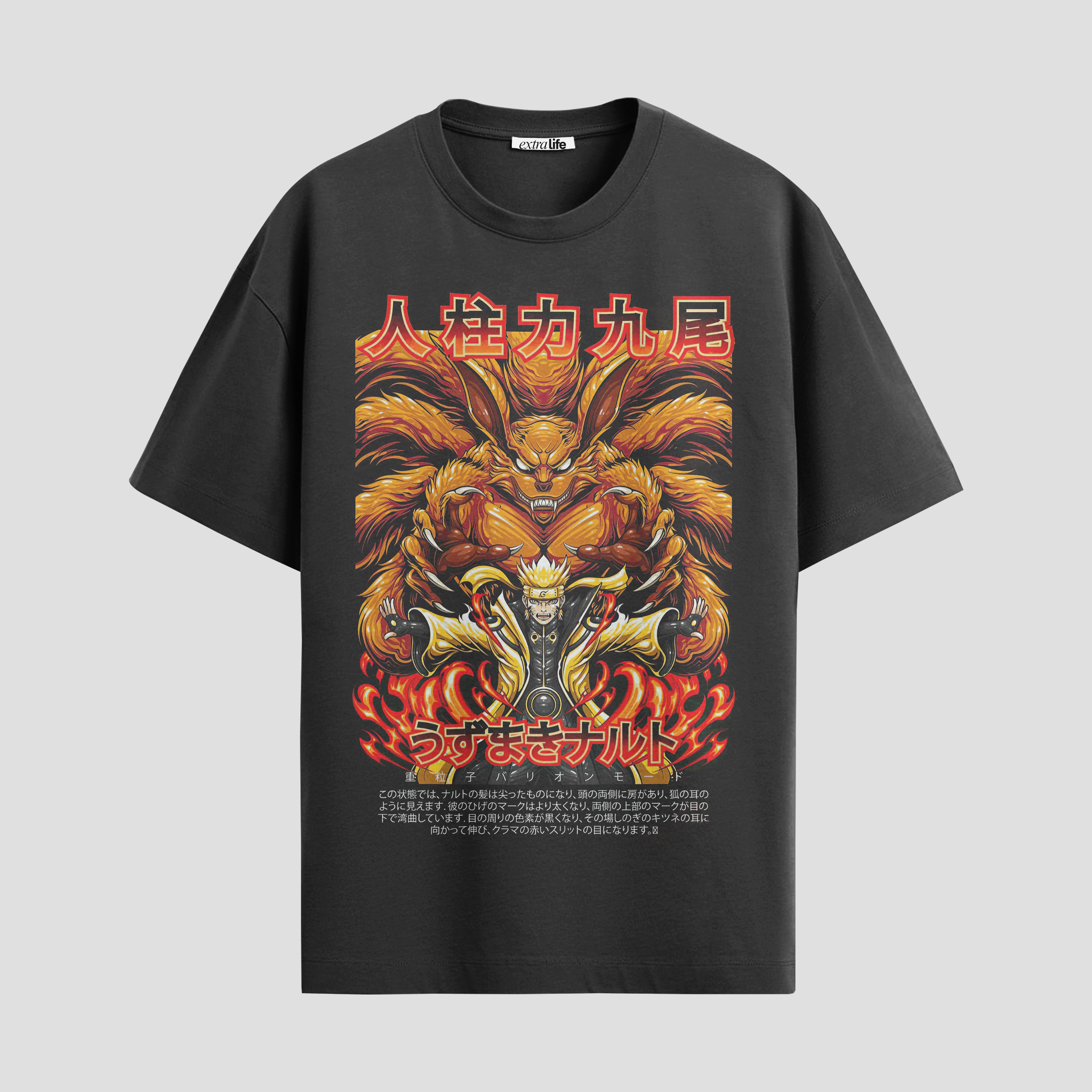 Playera urbana de anime y gaming ExtraLife MX, corte Standard Fit unisex ligero y transpirable en color Deep Black y Pure White, ropa de uso diario para gym y casual.