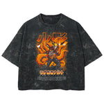 Playera streetwear premium de anime y gaming ExtraLife MX, corte boxy deluxe mineral wash heavyweight en color Acid Wash, moda urbana mexicana de culto.