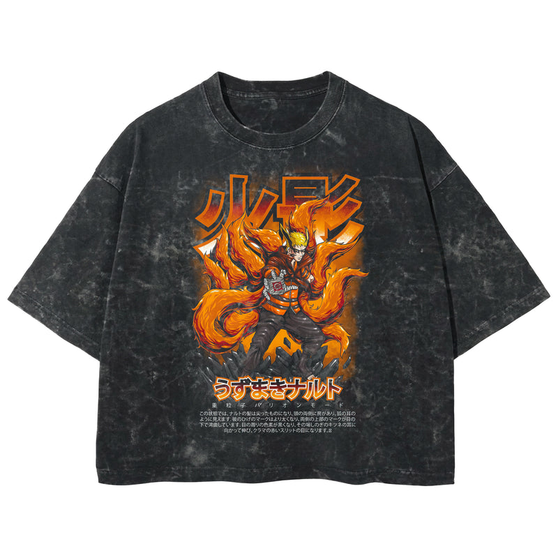 Playera streetwear premium de anime y gaming ExtraLife MX, corte boxy deluxe mineral wash heavyweight en color Acid Wash, moda urbana mexicana de culto.