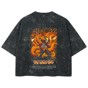 Playera streetwear premium de anime y gaming ExtraLife MX, corte boxy deluxe mineral wash heavyweight en color Acid Wash, moda urbana mexicana de culto.
