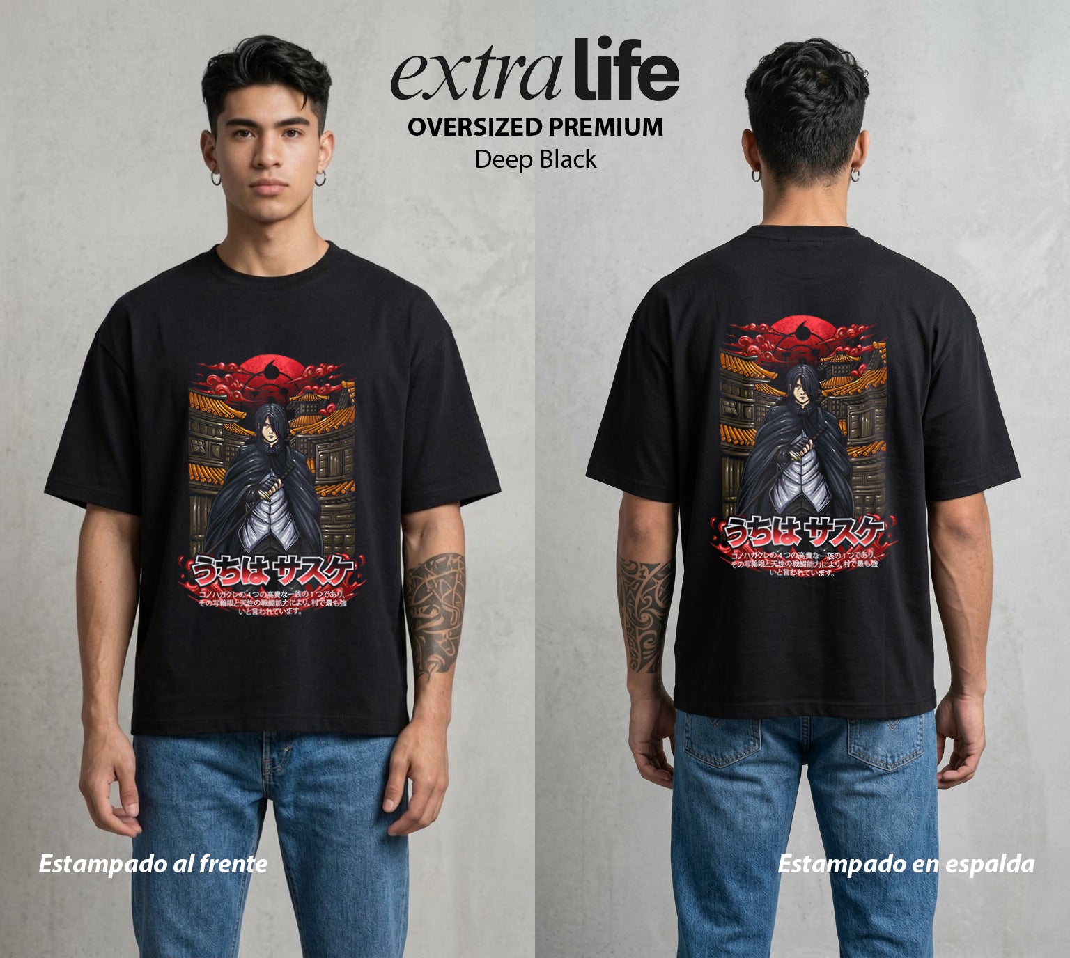 La Aldea Oculta | Dattebayo del Viento #02728 - Playera Oversized Premium | Deep Black - Foto en modelo