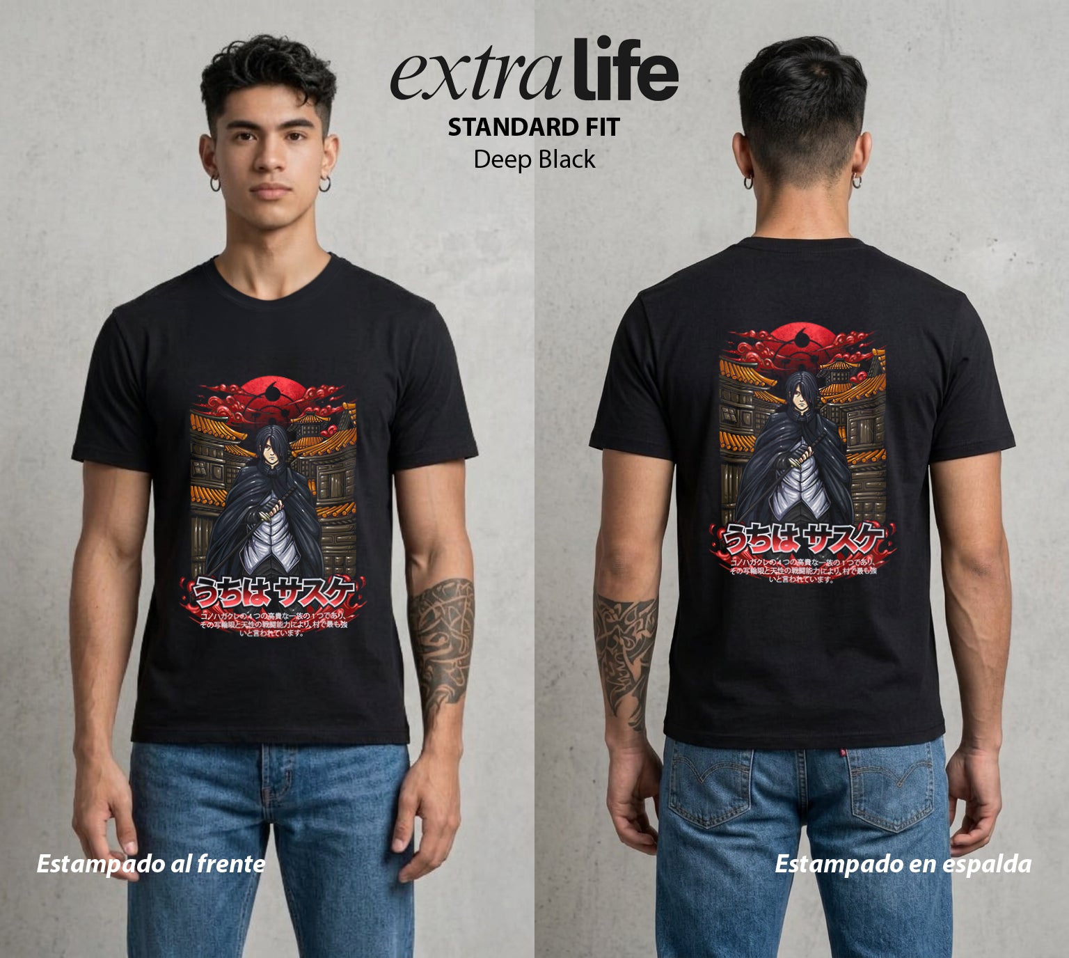 La Aldea Oculta | Dattebayo del Viento #02728 - Playera Standard Fit | Deep Black - Foto en modelo