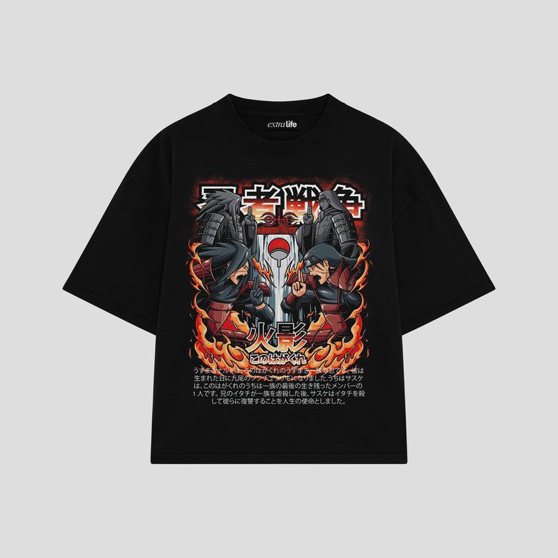 Playera streetwear premium de anime y gaming ExtraLife MX, corte boxy oversized drop shoulder heavyweight en color Deep Black y Off-White, moda urbana mexicana de culto.