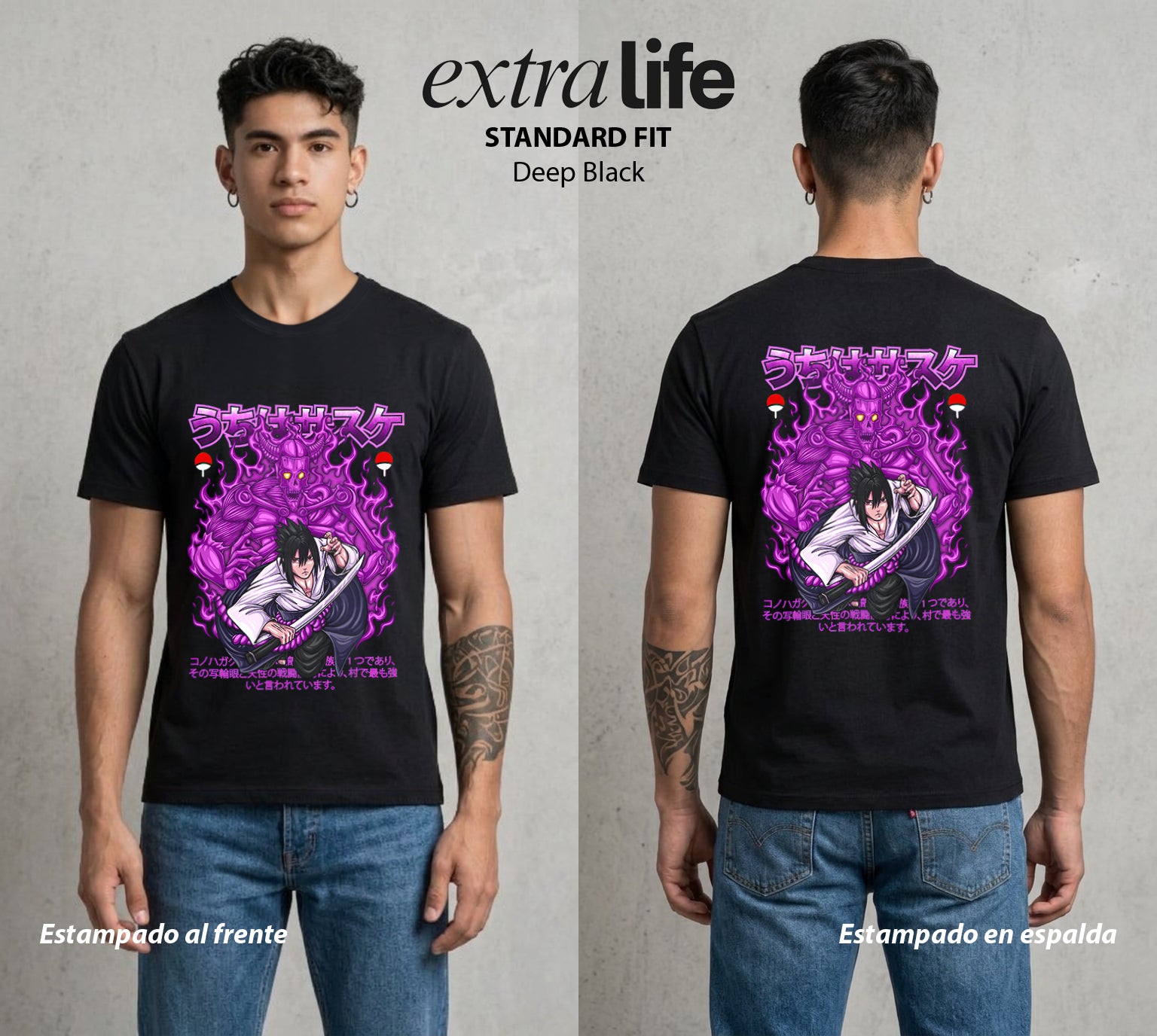La Aldea Oculta | Poder del Chakra Zorro #02730 - Playera Standard Fit | Deep Black - Foto en modelo