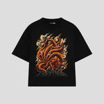 Playera streetwear premium de anime y gaming ExtraLife MX, corte boxy oversized drop shoulder heavyweight en color Deep Black y Off-White, moda urbana mexicana de culto.