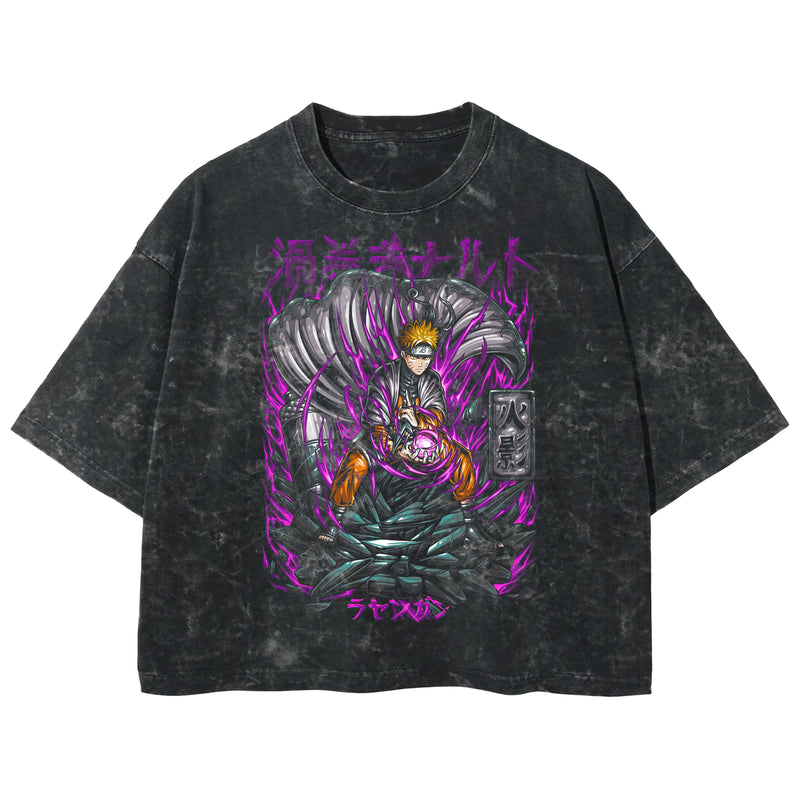 Playera streetwear premium de anime y gaming ExtraLife MX, corte boxy deluxe mineral wash heavyweight en color Acid Wash, moda urbana mexicana de culto.